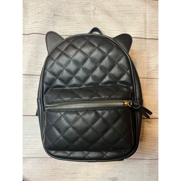 Under One Sky Black Quilted Mini Backpack with Cat Ears NWOT - Picture 1 of 5